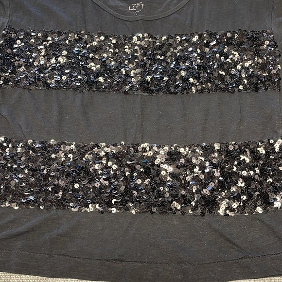 LOFT Black Short Sleeve Tee with Striped Sequin Details - Women’s Size S - Picture 2 of 7